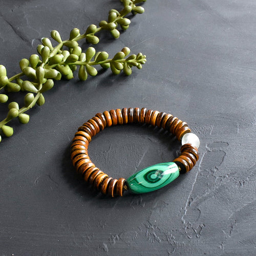 Malachite and Horn Beaded Bracelet