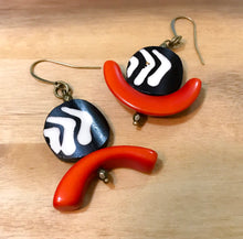 Load image into Gallery viewer, C-Saw Abstract Mismatched Tagua and Batik Earrings - Afrocentric jewelry