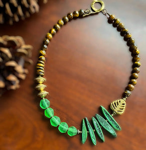 Green Bohemian Structural Statement Necklace