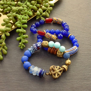 African Blue Pattern Bracelet - Afrocentric jewelry