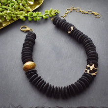 Load image into Gallery viewer, Black and Brass Ashanti Statement Necklace - Afrocentric jewelry
