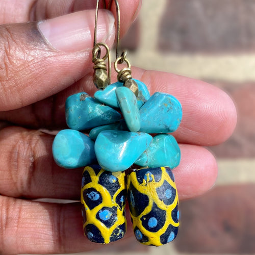 Turquoise and Black Weathervane Earrings