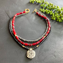 Load image into Gallery viewer, Red and Black Bohemian Multi-strand Necklace