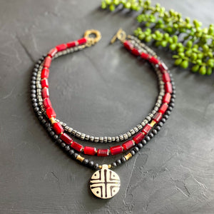 Red and Black Bohemian Multi-strand Necklace