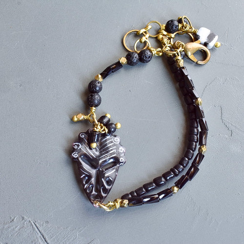Black and White African Mask Wishbone Bracelet