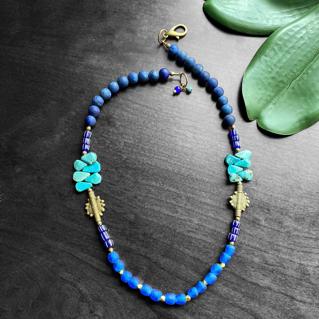 Lapis and Turquoise African Beaded Necklace