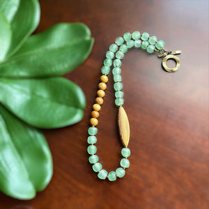 Pistachio and Wood African Beaded Necklace