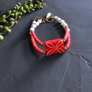 Red and White Double Strand Bracelet