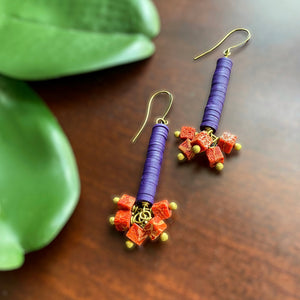 Indigo and Coral Drop Earrings