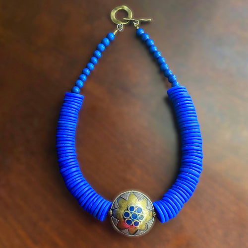 Blue Statement African Beaded Necklace