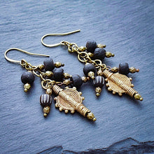 Load image into Gallery viewer, Black African Trade Bead Waterfall Earrings - Afrocentric jewelry