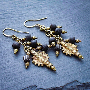 Black African Trade Bead Waterfall Earrings - Afrocentric jewelry