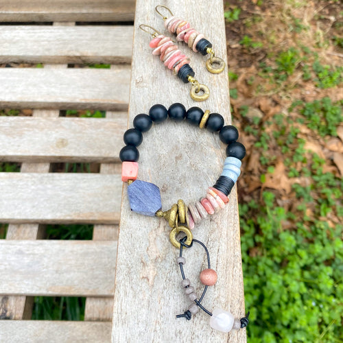 Tethered Rhodonite and Leather Bracelet