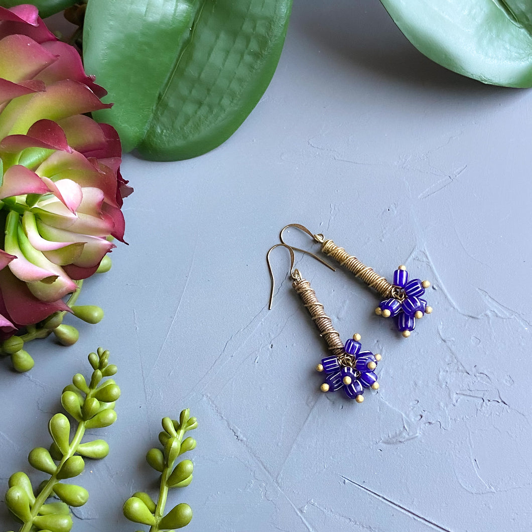 Blue Bubbles: Navy and White Brass Drop Earrings