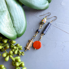 Load image into Gallery viewer, Rust and Black Asymmetrical Diva Swing Earrings