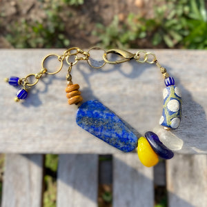 Lapis African Beaded Adjustable Bracelet