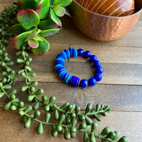Blue Bands African Beaded Bracelet