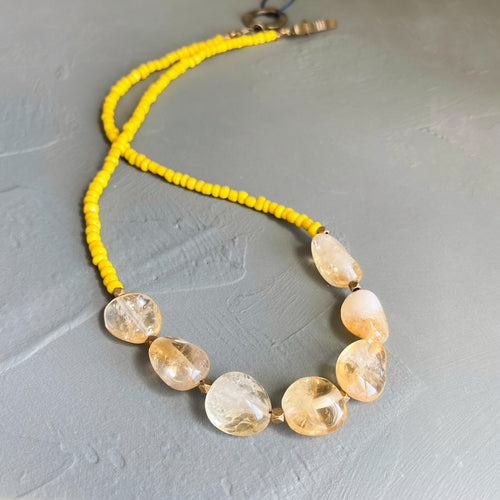 Citrine and African Bead Necklace