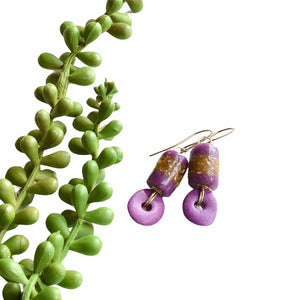 Purple and Brown Krobo Petal Earrings