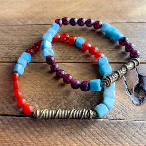 Larimar and Carnelian Skinny Bracelet