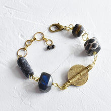 Load image into Gallery viewer, Labradorite and Black African Beaded Charm Bracelet