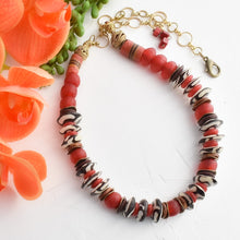 Load image into Gallery viewer, Candy Apple: Red and Brown Batik Statement Necklace