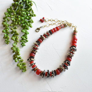 Candy Apple: Red and Brown Batik Statement Necklace