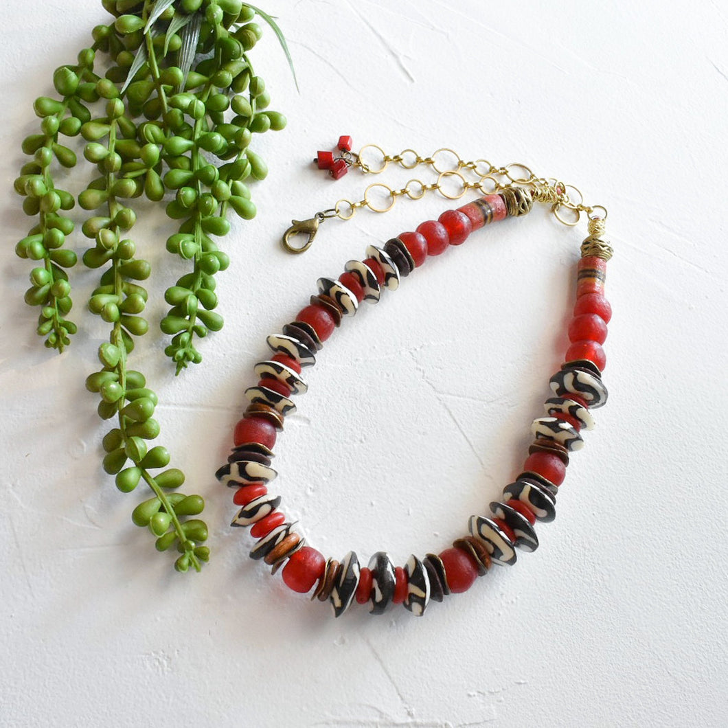 Candy Apple: Red and Brown Batik Statement Necklace