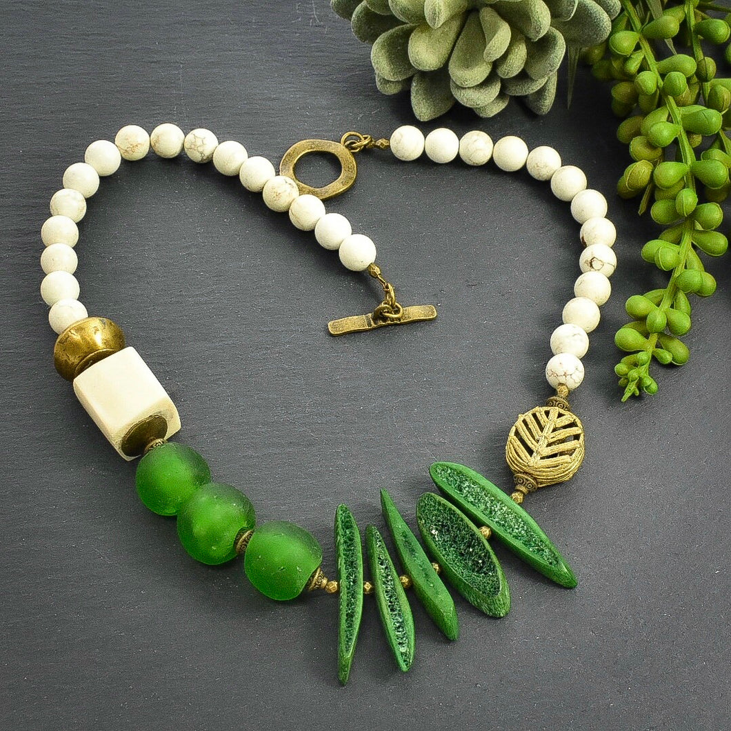 Green Bohemian Structural Statement Necklace - Afrocentric jewelry